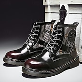 abordables Botas de combate-Botas de combate de piel sintética patentada para hombre: diseño con cordones de estilo militar con detalles de camuflaje, suela resistente para uso al aire libre y casual