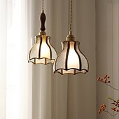 economico Luci a sospensione-lampade a sospensione lampada a sospensione americana vintage in ottone con paralume in vetro giuntato lampada a sospensione europea semplice da 6,3 pollici in ottone e vetro 85-265v