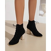 baratos Botas da moda-Botas femininas de salto alto com cadarço e salto bloco – calçados estilosos de inspiração vintage para o outono e roupas casuais