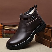 baratos Inverno e botas de neve-botas chelsea masculinas de couro quente com forro de pele e zíper - casuais e aconchegantes, perfeitas para o inverno