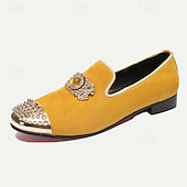 abordables Mocassins en cuir de qualité supérieure-mocassins en cuir jaune pour hommes avec ornements en pierres précieuses et bout pointu en métal clouté – chaussures habillées en cuir de vachette de qualité supérieure pour les occasions spéciales