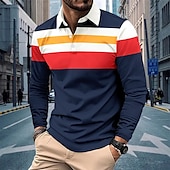 cheap Men&#039;s Classic Polo-Men&#039;s Golf Shirt Golf Polos Shirts Work Casual Lapel Long Sleeve Basic Modern Color Block Patchwork Buttons Spring &amp;  Fall Regular Fit Navy Blue Green Golf Shirt