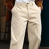 cheap Loose-Men&#039;s Dress Pants Corduroy Pants Trousers Buttons Straight Leg Plain Comfort Soft Full Length Formal Office Casual Stylish Simple Loose Fit Black White High Waist Micro-elastic