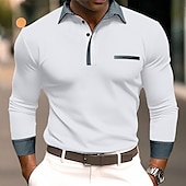 preiswerte Rugby-Polo für Herren-Herren Poloshirts Golf Poloshirts Strasse Geschäft Kargen Klassisch Langarm Modisch Basic Patchwork Tasche Farbblock Herbst Winter Jahreszeiten Regular Fit Hellblau Babyblau Schwarz Weiß Burgunderrot