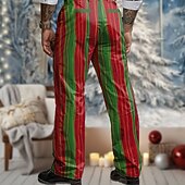 voordelige Kersttafereel Outfit-Kerstmis Voor heren Gestreept Pakken Medium Taille Casual Feest Buiten Huis Vetoketju Zak Broek met rechte pijpen Zomer Lente Herfst 3D-afdrukken Roze Rood Oranje