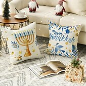 baratos Capa de almofada de férias-Capa de almofada decorativa feliz hanukkah 4 peças, capa de almofada quadrada macia, fronha para quarto, sala de estar, sofá, cadeira