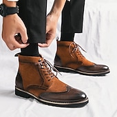 abordables Bottes habillées-bottines en cuir et daim synthétique marron pour hommes avec détails brogue, design à bout d&#039;aile et semelle robuste - chaussures décontractées et formelles de style vintage