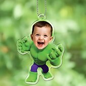 voordelige Kerstmis-Gepersonaliseerde Foto Hang Ornamenten Custom Hulk Superheld Kind Gezicht Acryl 2D Kerstboom Ornamenten Hangende Auto Hanger Geschenken voor Superheld Fans