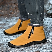 abordables Botas de invierno y nieve-Botas de nieve de invierno amarillas para hombre: impermeables, con forro de piel, cierre de cremallera, botines cálidos antideslizantes para clima frío