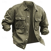 preiswerte Lässige Jacken-Herren Leichte Jacke Hemdjacke Freizeitjacke Jacke Formal Heim Tasche Frühling Herbst Winter Feste Farbe Vintage Modisch Umlegekragen Standard Schwarz Braun Grün Khaki Jacken