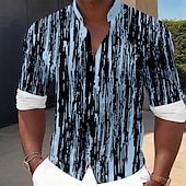 economico Camicie stampate da uomo-Per uomo Linea Camicie Camicia con bottoni Manica lunga Informale Da mare Interni Giornaliero Estate Primavera &amp; Autunno A fascia collare del nonno Stampa 3D Nero Blu Marrone Verde
