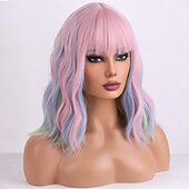 رخيصةأون باروكات الكرنفال-باروكة شعر قصيرة مجعدة ومتموجة مع غرة باروكة شعر للنساء والفتيات باروكة شعر صناعي مقاوم للحرارة باروكة شعر للاستخدام اليومي باروكة تنكرية مع غطاء باروكة