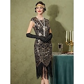 preiswerte Outfits-1920er Cocktailkleid Vintage-Kleid Midlänge Flapper Kleid Outfits Cocktailkleid Der große Gatsby Flapper-Mädchen Hochzeitsgast Pailletten Feder Fransen Damen Karnevalskostüm 7 STK Weihnachten
