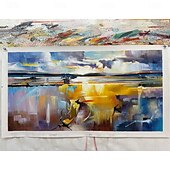 cheap Landscape Paintings-Mintura Handmade Lake View Oil Paintings On Canvas Wall Art Decoration Modern Abstract Landscape Picture For Home Decor Rolled Frameless Unstretched Painting