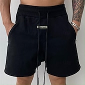 baratos Shorts de moletom-Homens Shorts de moletom Calção Bermudas Com Cordão Cintura elástica Bolso Com Zíper Tecido Conforto Esportes Curto Ao ar livre Ioga Diário Moda Roupa Esportiva Preto Cinzento Micro-Elástica