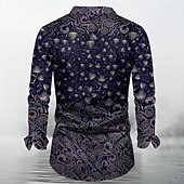 preiswerte Herren Satin Hemd-Herren Bäume / Blätter Satinhemd Knopfhemd Langarm Modisch lässig Urlaub Party-Abendgarderobe Alltagskleidung Sommer Frühling Herbst Hemden mit Kragen 3D-Druck Blau