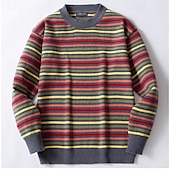 preiswerte Herrenpullover-Herren Pullover Gestreifter Pulli Weihnachtspullover Gerippt Grobstricken Stricken Klassisch Regenbogen Rundhalsausschnitt Weihnachten Strickware Weihnachten Heim Bekleidung Herbst Winter Rote M L XL