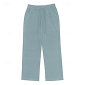 baratos Clássico-Homens Calças de linho Calças Calça verão Com Cordão Cintura elástica Perna reta Tecido Conforto Respirável Comprimento total Ao ar livre Casual Diário Moda Estilo Clássico Preto Branco