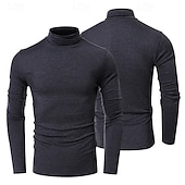 abordables camisetas basicas-Hombre Camiseta superior Camisa de manga larga Jersey de cuello alto simulado Manga Larga Cuello Alto Cuello de pila Invierno Primavera &amp; Otoño Color sólido Diario Casual Estilo callejero Cuello Alto