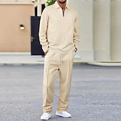 halpa Loma-Miesten Vohveli poolopaidat Quarter Zip Polo Päivittäin Pyhäpäivä Neljänneksen postinumero Pitkähihainen Muoti Moderni Tavallinen 2-osainen 봄 &amp; Syksy Normaali Musta Valkoinen Sininen Khaki Vaalean