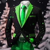 お買い得  クリスマスシーンのアウター-男性用 クリスマス柄 ブレザージャケット コート 快適 高通気性 アーティスティック カジュアル パーティーイブニングウェア 日常 祭り 3Dプリント ボタン マルチポケット 秋冬 折襟 長袖 ルビーレッド グリーン