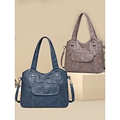 cheap Handbag &amp; Totes-Women&#039;s Vintage Brown Faux Leather Tote Bag with Dual Handles and Adjustable Crossbody Strap – Spacious and Stylish for Everyday Use