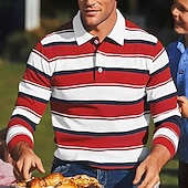 economico Polo da rugby da uomo-Per uomo Blocco di colori A righe Polo da Rugby Manica Lunga Magliette polo Bavero Classico Moda Stampa 3D Moderno Casuale Sportivo Righe Autunno Inverno Giallo Rosso Viola