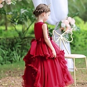 levne Párty šaty-Děti Dívčí Šaty na párty Pevná barva Bez rukávů Výkon Vánoce Narozeniny Kravatový uzel Krásná Sladký Polyester Maxi Šaty na párty Swingové šaty Áčkové šaty Léto 4-12 let Světlá růžová Fialov