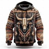 cheap Men&#039;s 3D Hoodies-Men&#039;s Tribal Hoodies Sweatshirt Outerwear Hooded Sweatshirt Crew Neck Fashion 3D Print Party Holiday Streetwear Brown Drawstring Fall Winter Designer