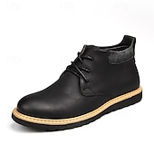 baratos Botas de cano curto-botins masculinos de couro marrom com design de cadarço e sola durável – calçados casuais elegantes para uso diário e ao ar livre