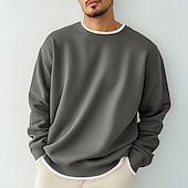 cheap Basic T shirts-Men&#039;s T Shirt Oversized Shirt Tee Top Long Sleeve Shirt Long Sleeve Crew Neck Spring &amp;  Fall Solid Color Daily Casual Street Style Fake two piece Rib Hem Outdoor Street Causal Black Gray Wine Top Tee