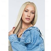 voordelige Beroemdheden pruiken-gwen stefani geïnspireerde pruik rechte asymmetrische pruik lang blond synthetisch haar dames modieus design zacht natuurlijk blond