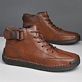 economico Stivaletti alla caviglia-stivaletti casual da uomo in similpelle marrone - design con lacci, cinturino regolabile e suola antiscivolo per il comfort quotidiano