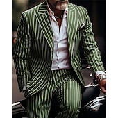 billige Blazere for menn-Herre drakter Blazer Virksomhet Cocktailfest Bryllupsfest Mote Fritid Vår &amp; Vinter Polyester Stribe Knapper Lomme Bekvem Enkeltkneppet Blazer Rød Blå Grønn