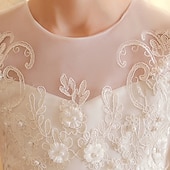 billige Blomsterkjoler-Blomsterpikekjole Barn Jente Prinsesse kjole Ytelse Bryllup Fest Elegant Vakker Netting Helfarge Kortermet Crew-hals Hvit Champagne 4 år +