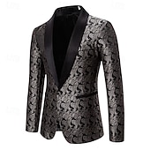 ieftine Sacouri clasice pentru bărbați-Bărbați Blazer Afaceri Petrecere cu cocktail Petrecere Nuntă Modă Casual Primăvara &amp; toamnă Poliester Imprimeu Paisley Buzunar Nasturi Comfortabil Cu Un Nasture Blazer Argintiu Gri Închis Negru Alb