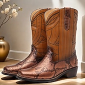 levne Cowboy &amp; Western Boots-pánské westernové kovbojské boty s potiskem hadí kůže a složitým designem z umělé kůže – stylová a odolná obuv pro rodeo a country akce