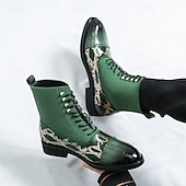 abordables Bottes habillées-bottines de luxe vertes pour hommes | similicuir à motif serpent avec bout en relief crocodile et design à lacets
