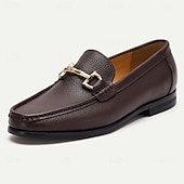 cheap Premium Leather Loafers-Men&#039;s Premium Cowhide Leather Loafers – Classic Slip-On Dress Shoes with Metal Bit Decor for Formal and Casual Wear