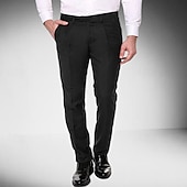 cheap Slim-Men&#039;s Dress Pants Tapered pants Trousers Suit Pants Pocket Plain Comfort Soft Full Length Wedding Party Business Fashion Streetwear Black Navy Blue