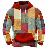 baratos moletons 3d masculinos-Homens Xadrez Moletons Moletom Casacos Moletom com capuz Gola Redonda Moda Impressão 3D Festa Feriado Streetwear Vermelho Azul Com Cordão Outono Inverno Designer