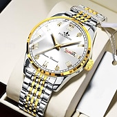 baratos Relógios Quartz-novo relógio masculino moderno e moderno com espelho de vidro reforçado com minerais, calendário luminoso, display de semana, multifuncional, à prova d&#039;água, esportivo
