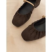 cheap Women&#039;s Flats-Women&#039;s Retro Brown Suede Flats – Elastic Strap Ballet Shoes with Pleated Detailing, Perfect for Casual Outings and Vintage-Inspired Fashion
