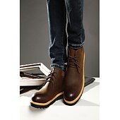 baratos Botas de cano curto-botins masculinos de couro marrom com design de cadarço e sola durável – calçados casuais elegantes para uso diário e ao ar livre