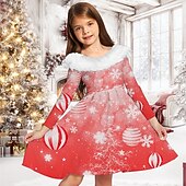 billiga 3D Shining Vision Klänning-Flickor 3D Grafisk Snöflinga Klänning Långärmad Vår Höst Semester Dagligen Helgdag Skön Ljuv Barn 4-12 år Festklänning A linjeklänning Knälång Normal