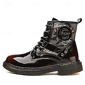 abordables Botas de combate-Botas de combate de piel sintética patentada para hombre: diseño con cordones de estilo militar con detalles de camuflaje, suela resistente para uso al aire libre y casual