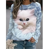levne Zvířata vrcholy-dámská mikina pulovr cat street casual sportovní basic kulatý výstřih dlouhý rukáv top mikroelastický pad &amp;amp; zimní comfrt prodyšná měkká tkanina