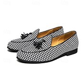 preiswerte Lässig-elegante Herren-Loafer mit Hahnentrittmuster und Quaste - perfekt für Hochzeiten und Partys