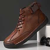 economico Stivaletti alla caviglia-stivaletti casual da uomo in similpelle marrone - design con lacci, cinturino regolabile e suola antiscivolo per il comfort quotidiano