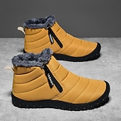 abordables Botas de invierno y nieve-Botas de nieve de invierno amarillas para hombre: impermeables, con forro de piel, cierre de cremallera, botines cálidos antideslizantes para clima frío